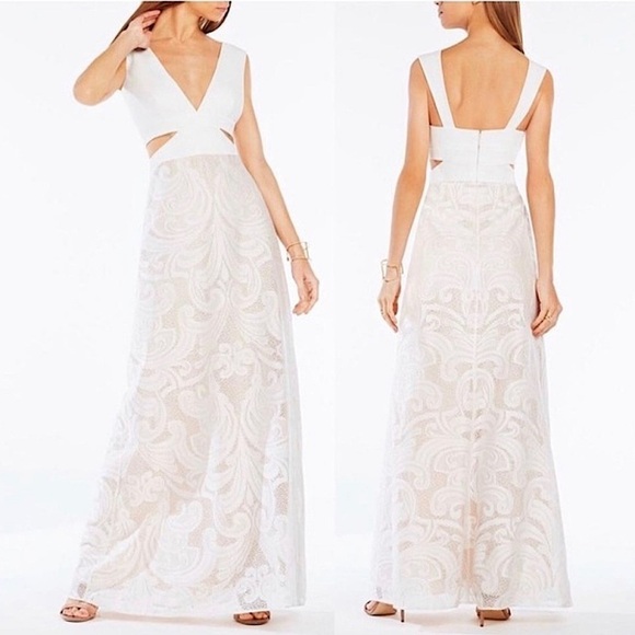 BCBG Maxazria Marilyne Lace Ivory Cut Out Maxi Dress Size 0 women’s formal prom - Picture 6 of 10